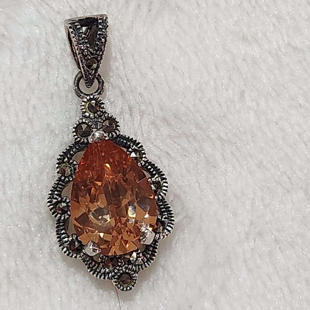 Sterling Silver Marcasite Citrine Pendant